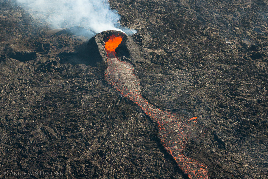 Small crater at eruption of volcano  Bárdarbunga in Holuhraun, Iceland in 2014.