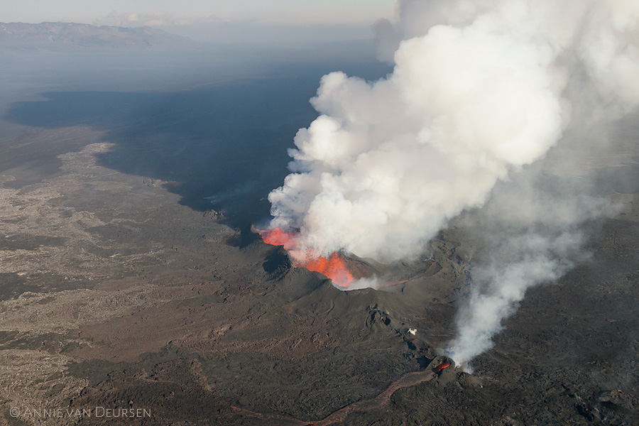 Boiling lava  and gases at eruption of volcano Bárdarbunga in Holuhraun, Iceland in 2014.
